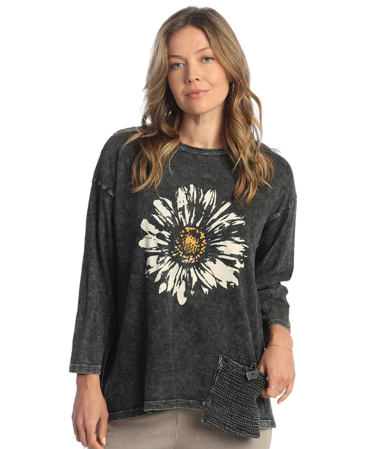 Mineral Wash Tunic with Gauze Contrast Pocket - Daisy Day