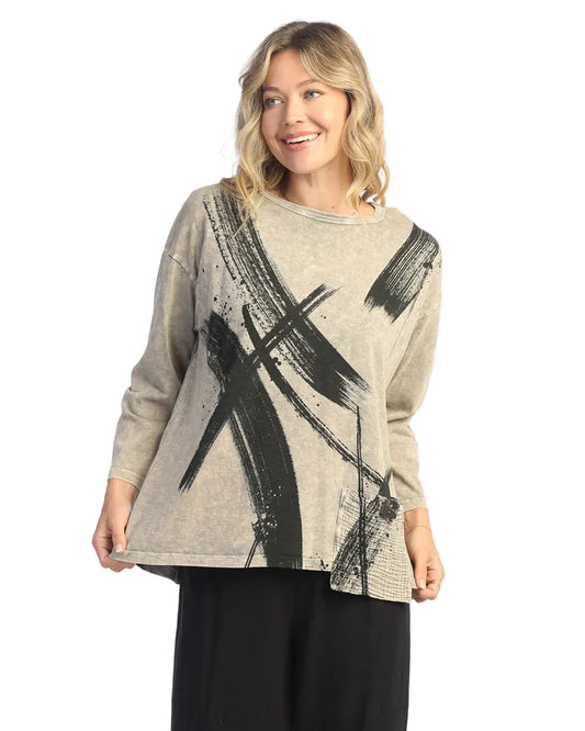 Mineral Wash Tunic with Gauze Contrast Pocket - Drama