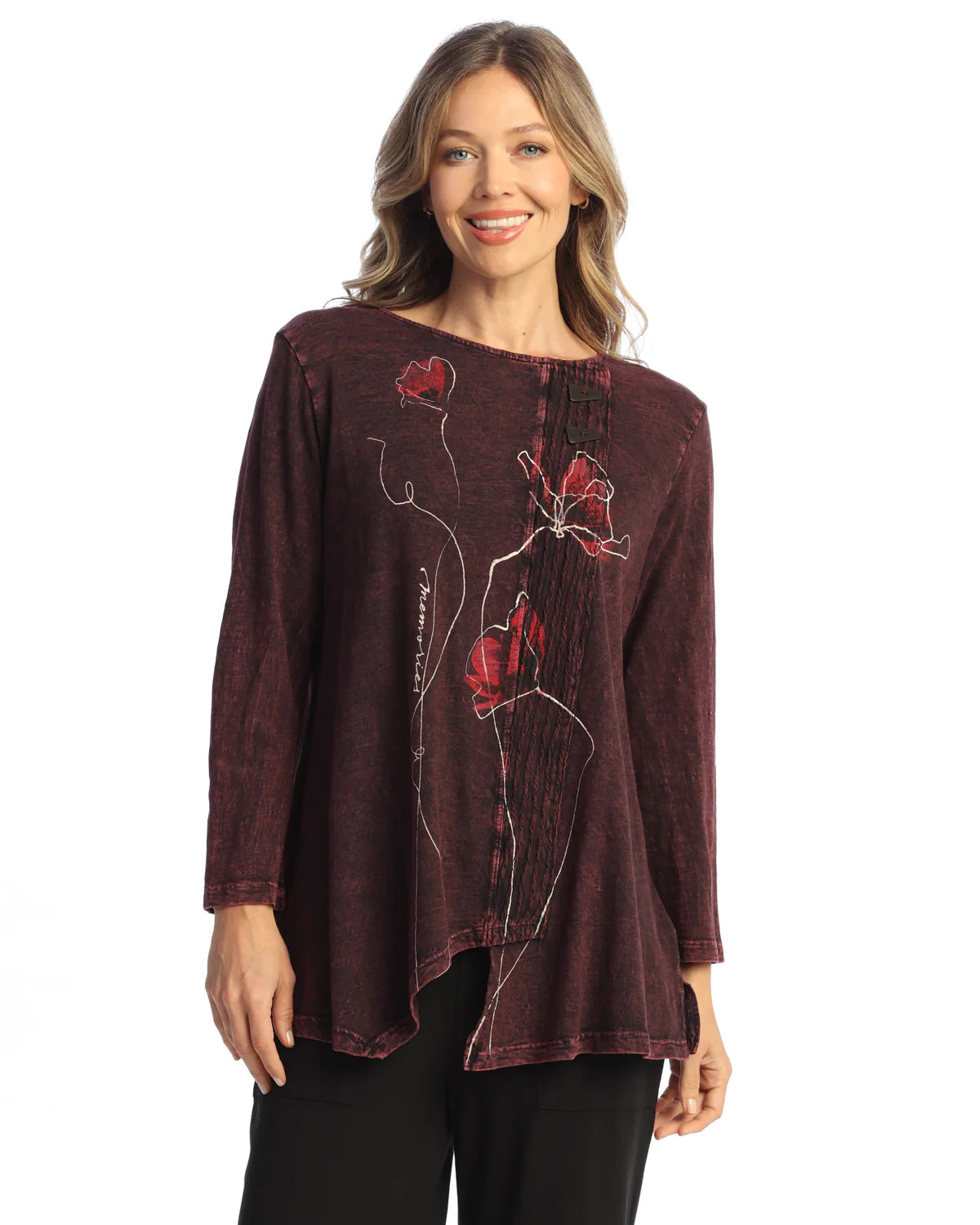Mineral Washed Faux Wrap Top - Forget Me Knot