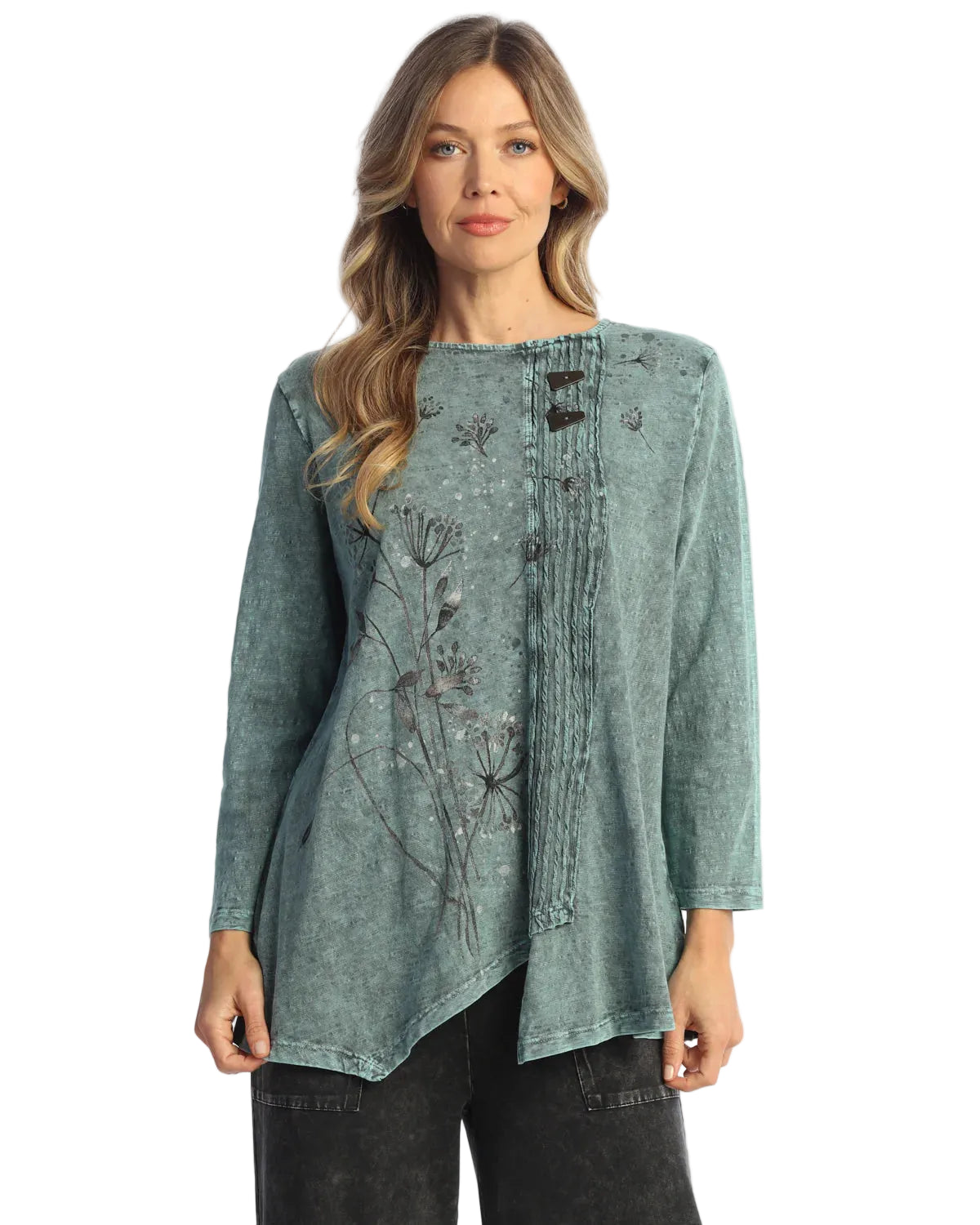 Mineral Washed Cotton Faux Wrap Top Wavy Contrast - Wish