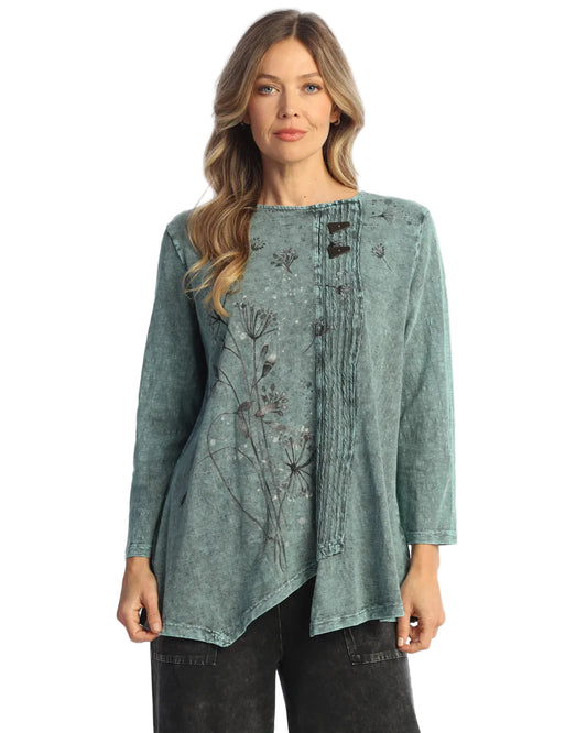 Mineral Washed Cotton Faux Wrap Top Wavy Contrast - Wish