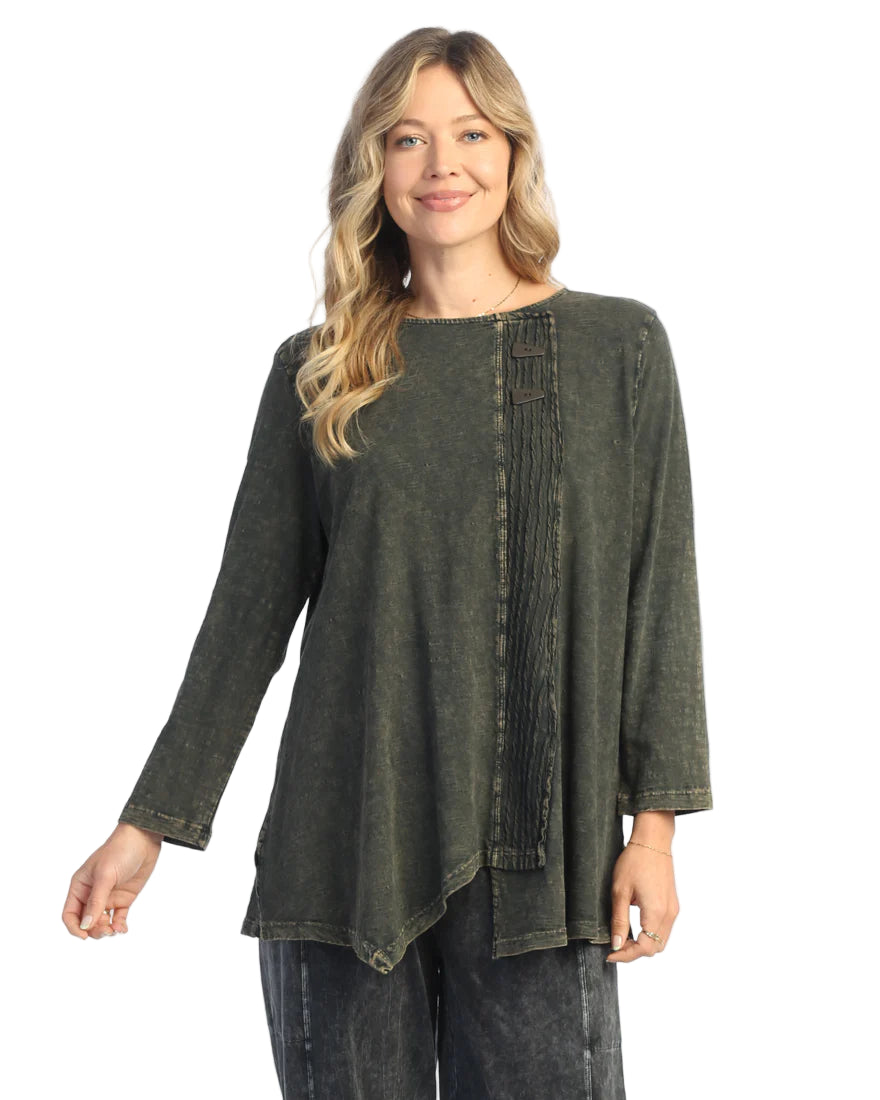 Mineral Washed Faux Wrap Top - Forest