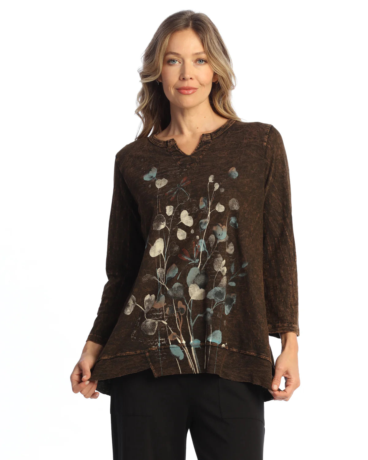 Mineral Washed Notched Neck Top - Marisol