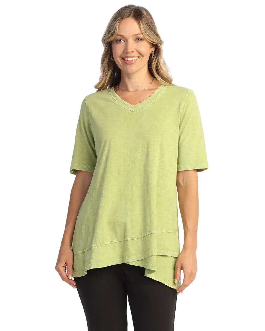 Mineral Washed V-Neck Top Tulip Hem