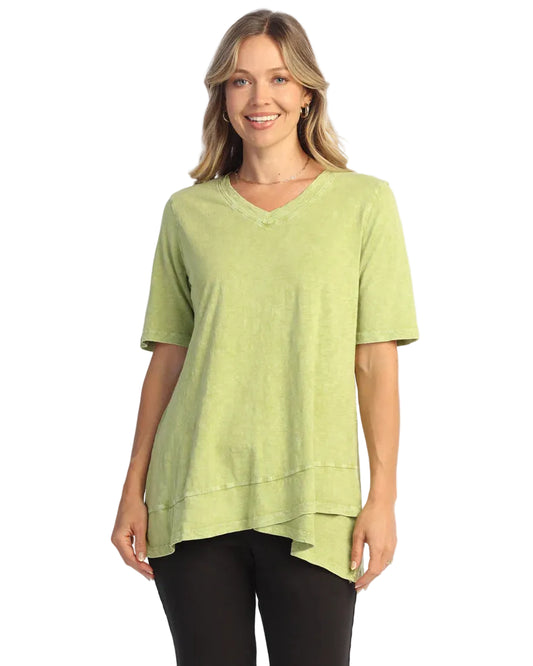 Mineral Washed V-Neck Top Tulip Hem