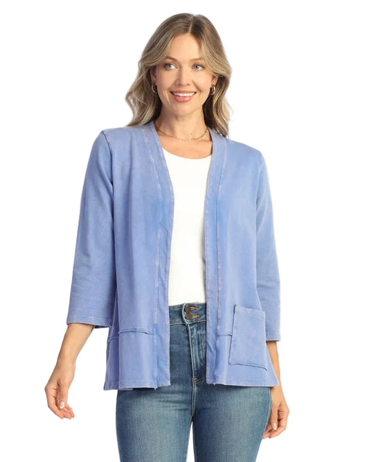 Mineral Wash Cardigan with Layered Hem and Patch Pockets