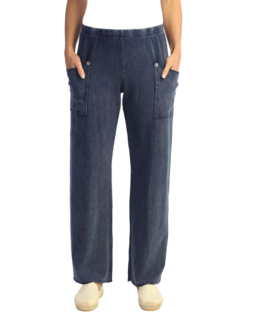 Mineral Wash Pants with Raw Edge Pockets and Buttons