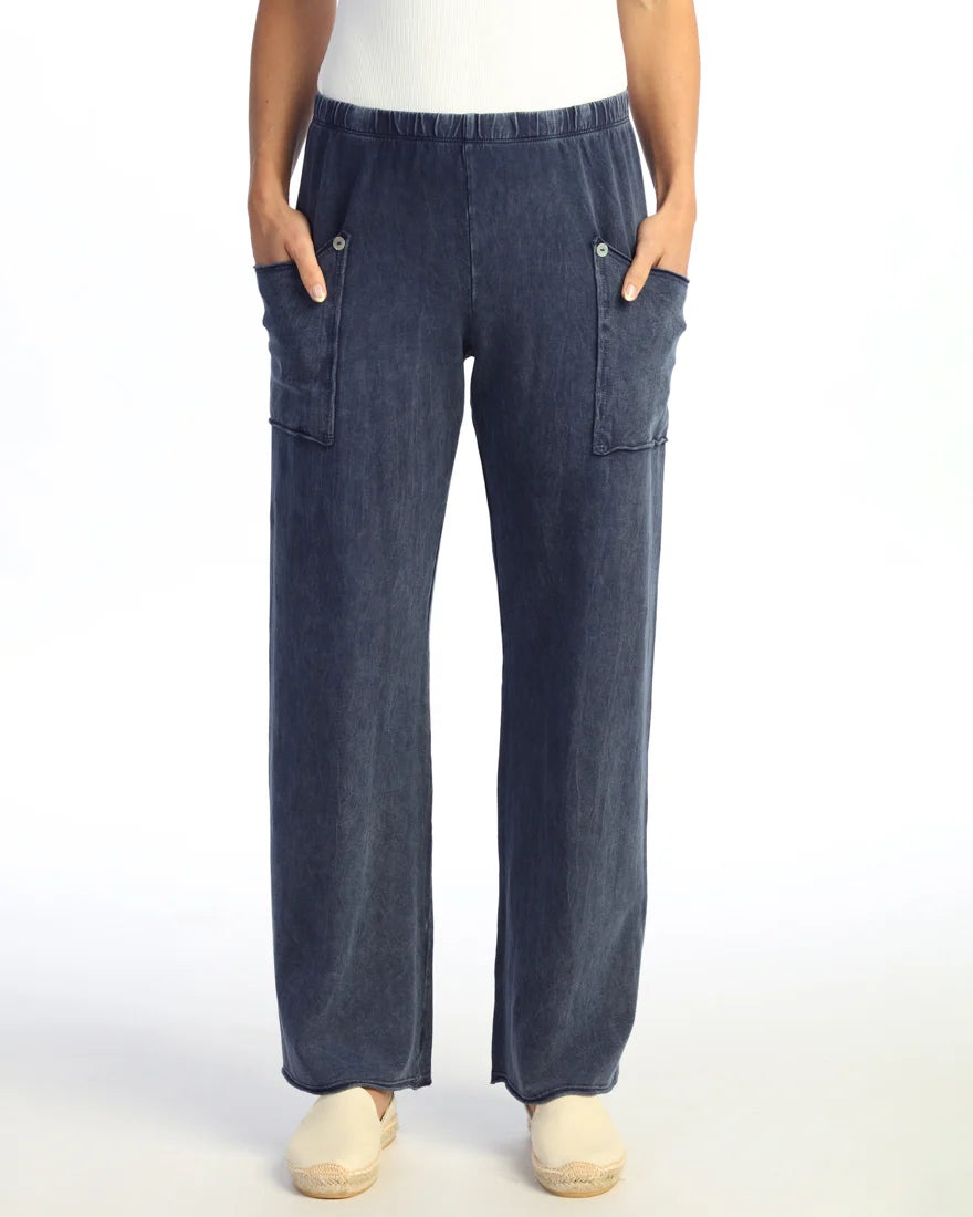 Mineral Wash Pants with Raw Edge Pockets and Buttons