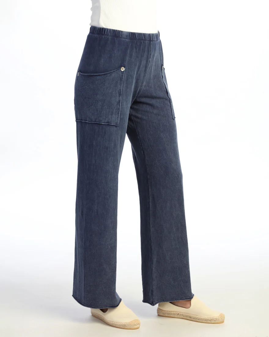 Mineral Wash Pants with Raw Edge Pockets and Buttons