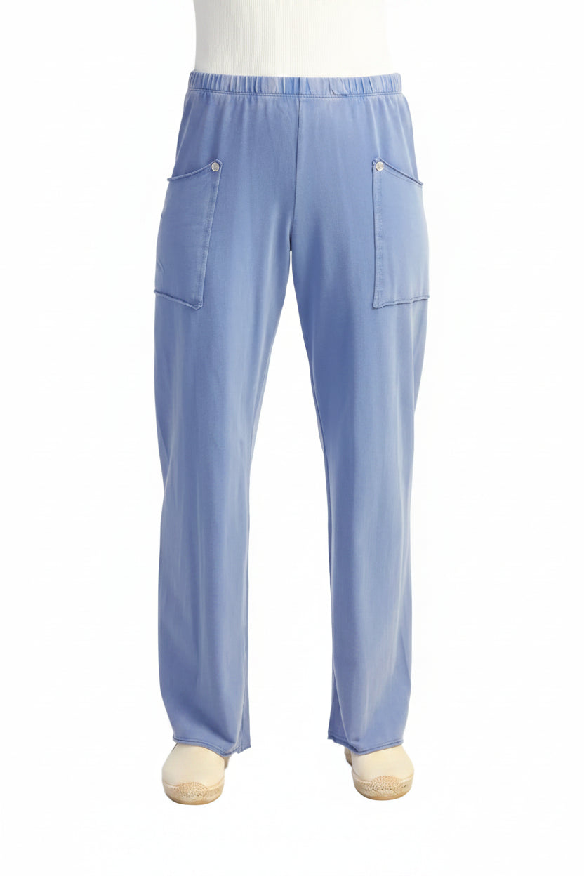Mineral Wash Pants with Raw Edge Pockets and Buttons