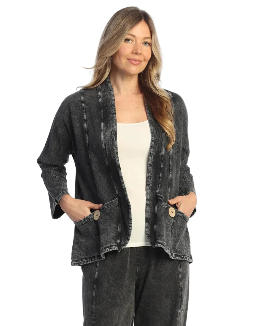 Fleece Cotton Cardigan with Double Pockets and Button