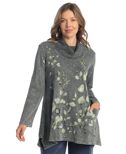 Mineral Washed Cowl Neck Tunic - Kelly