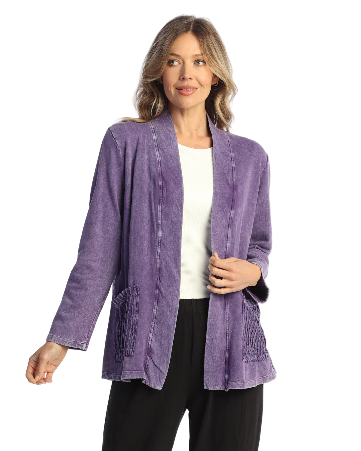 Mineral Washed Open Cardigan - Purple