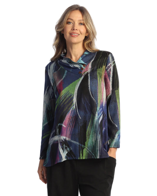 French Brush V-Neck Tunic with Buttons - Como