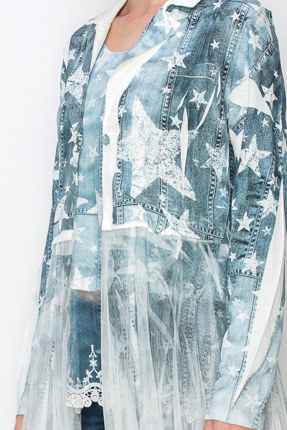 Cardigan Blazer with Long Mesh Layer