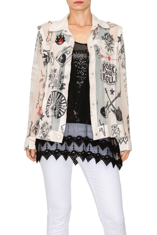 Faux Suede Trimmed Mesh Jacket