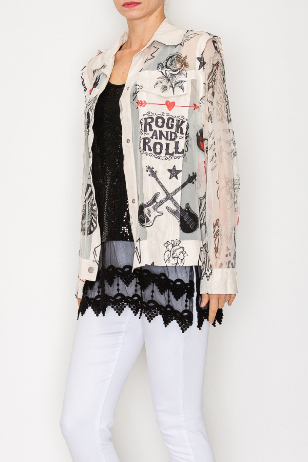 Faux Suede Trimmed Mesh Jacket