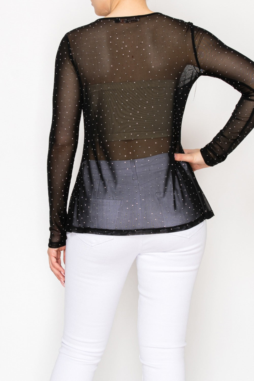 Long Sleeve Mesh Top with Sparkly Details