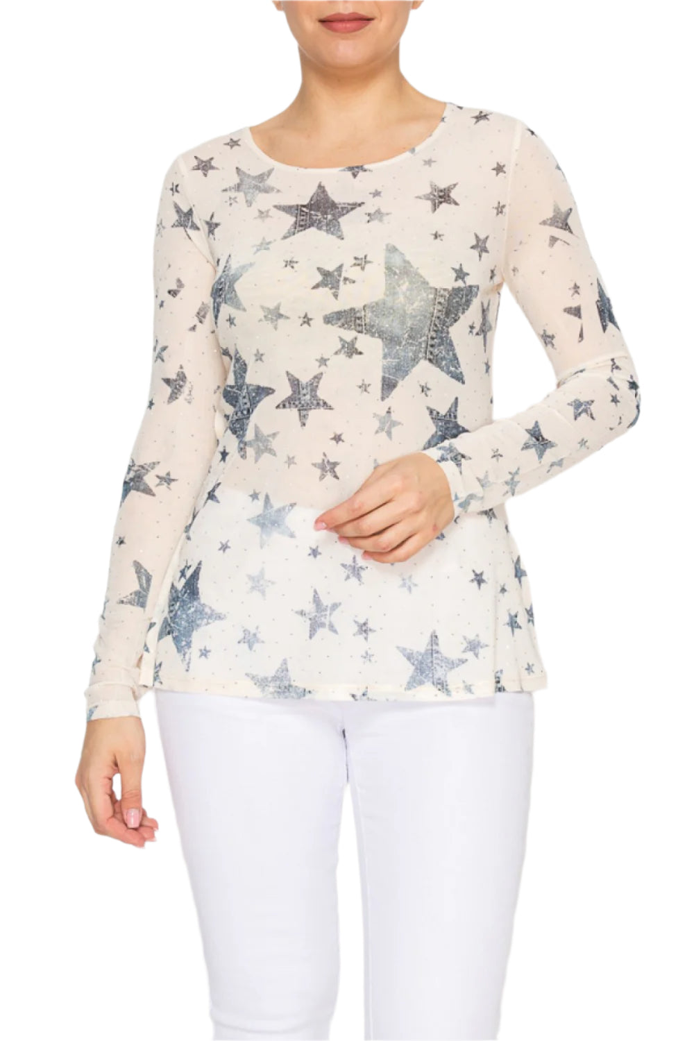 Long Sleeve Mesh Top with Sparkly Details