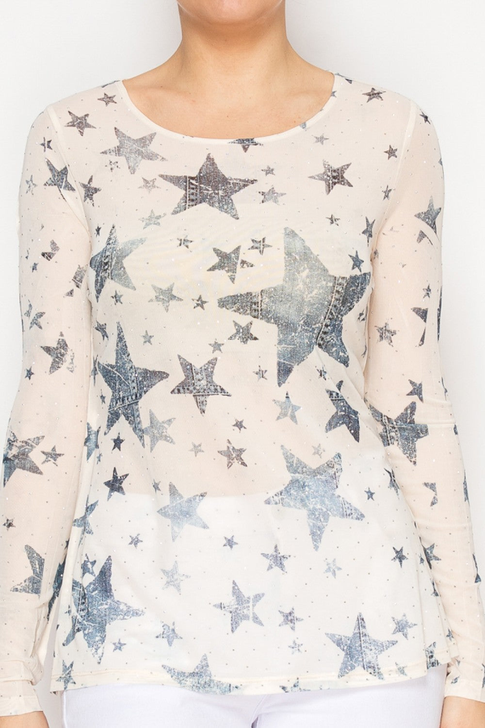 Long Sleeve Mesh Top with Sparkly Details