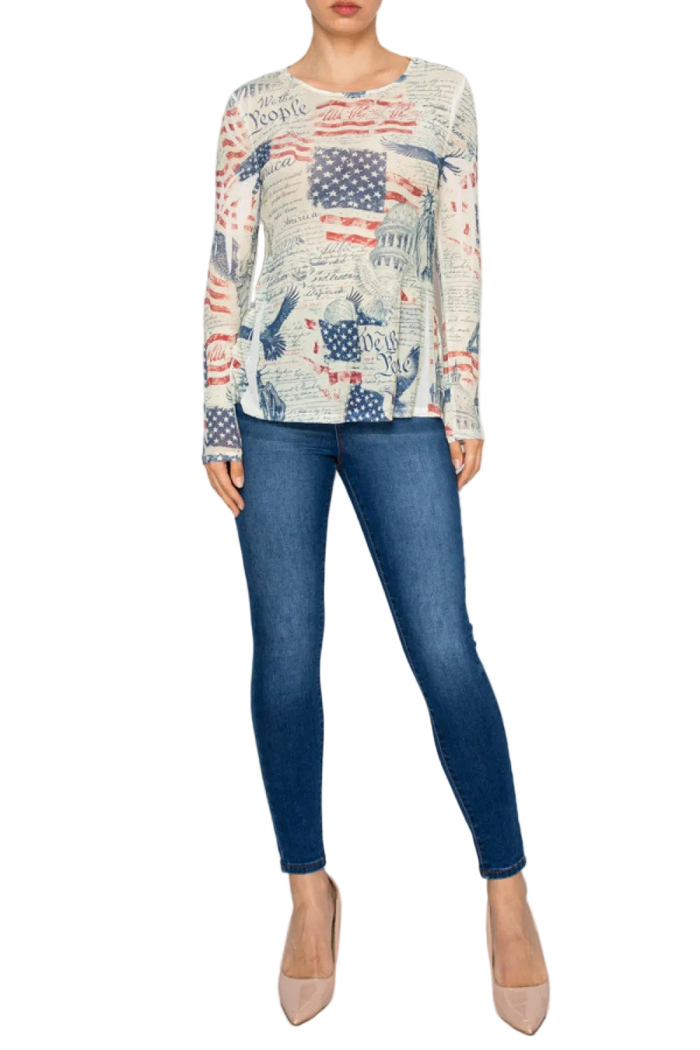 Long Sleeve Mesh Top with Sparkly Details