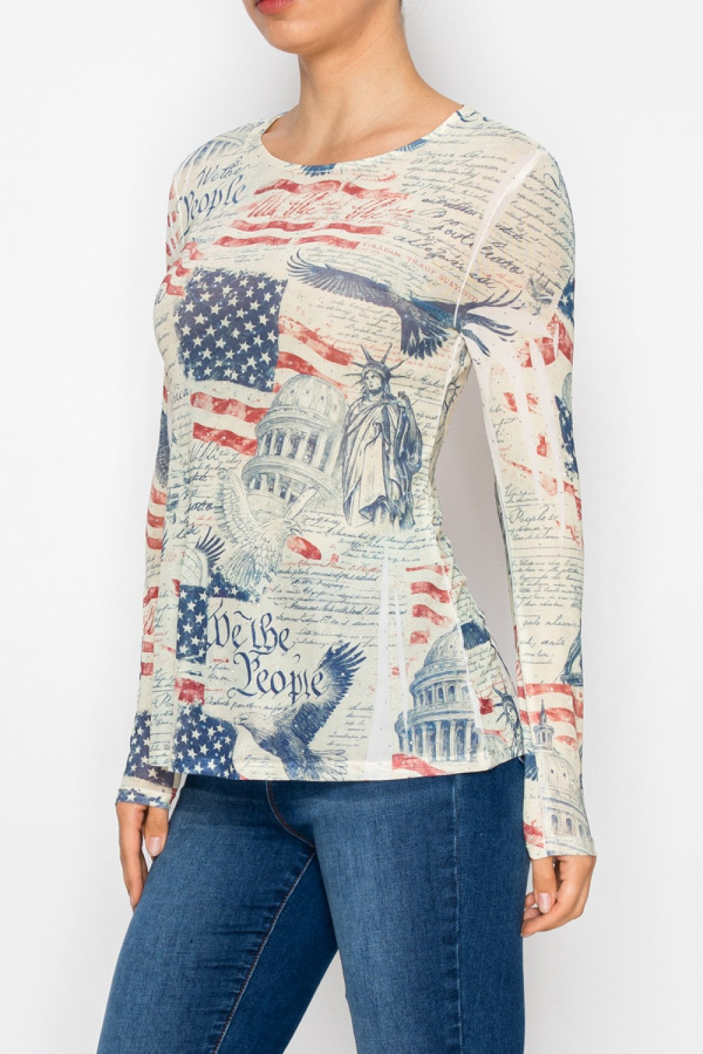 Long Sleeve Mesh Top with Sparkly Details