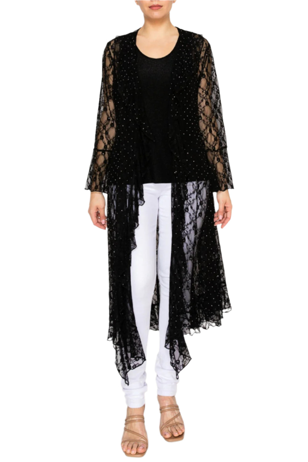 Long Cardigan Duster with Ruffled Detailing