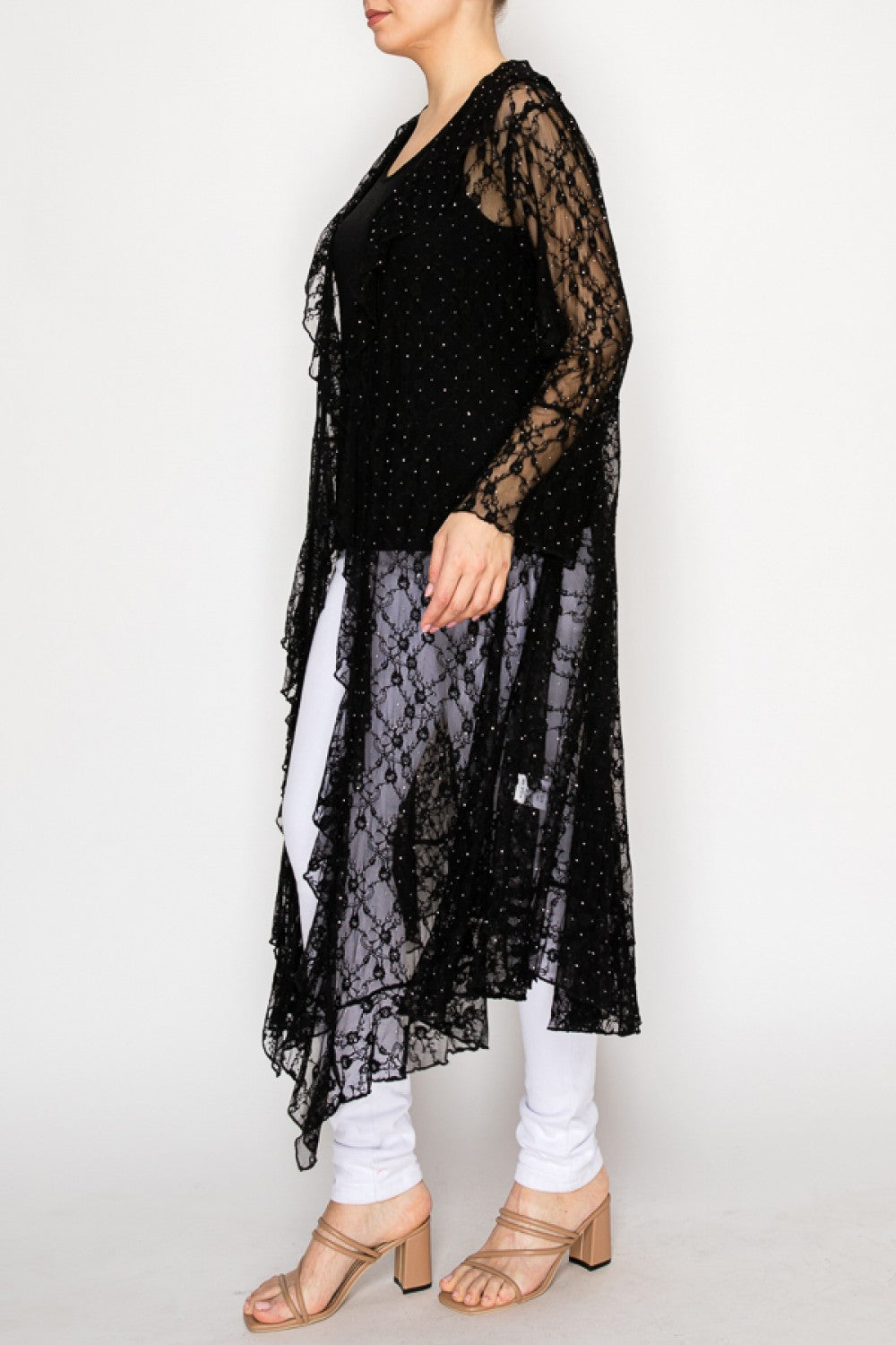 Long Cardigan Duster with Ruffled Detailing