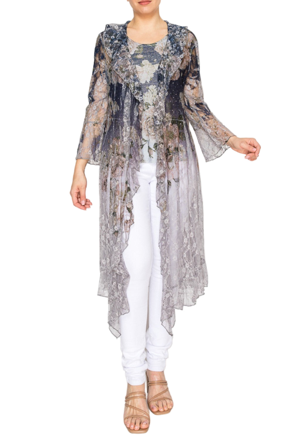 Long Cardigan Duster with Ruffled Detailing