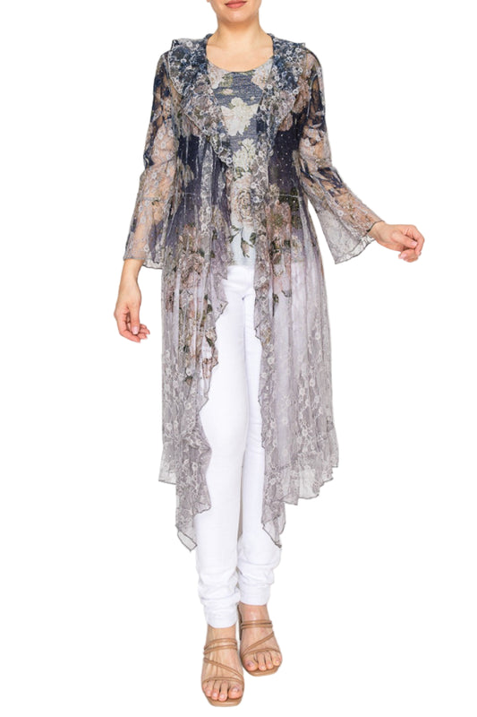 Long Cardigan Duster with Ruffled Detailing