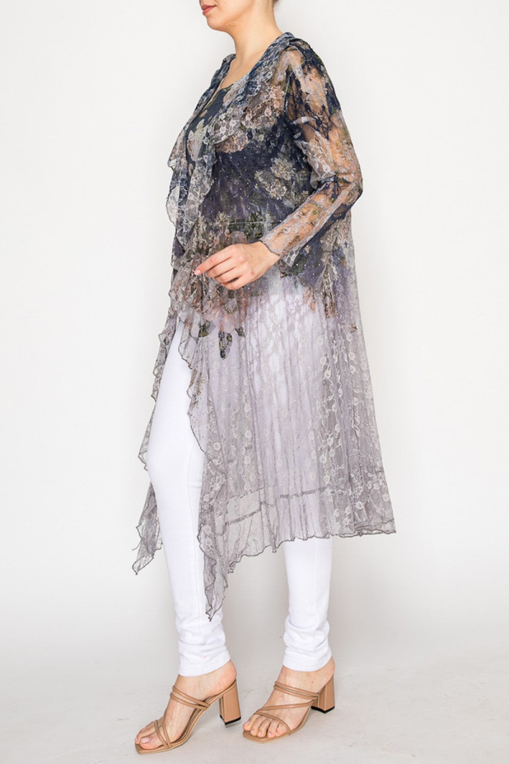 Long Cardigan Duster with Ruffled Detailing