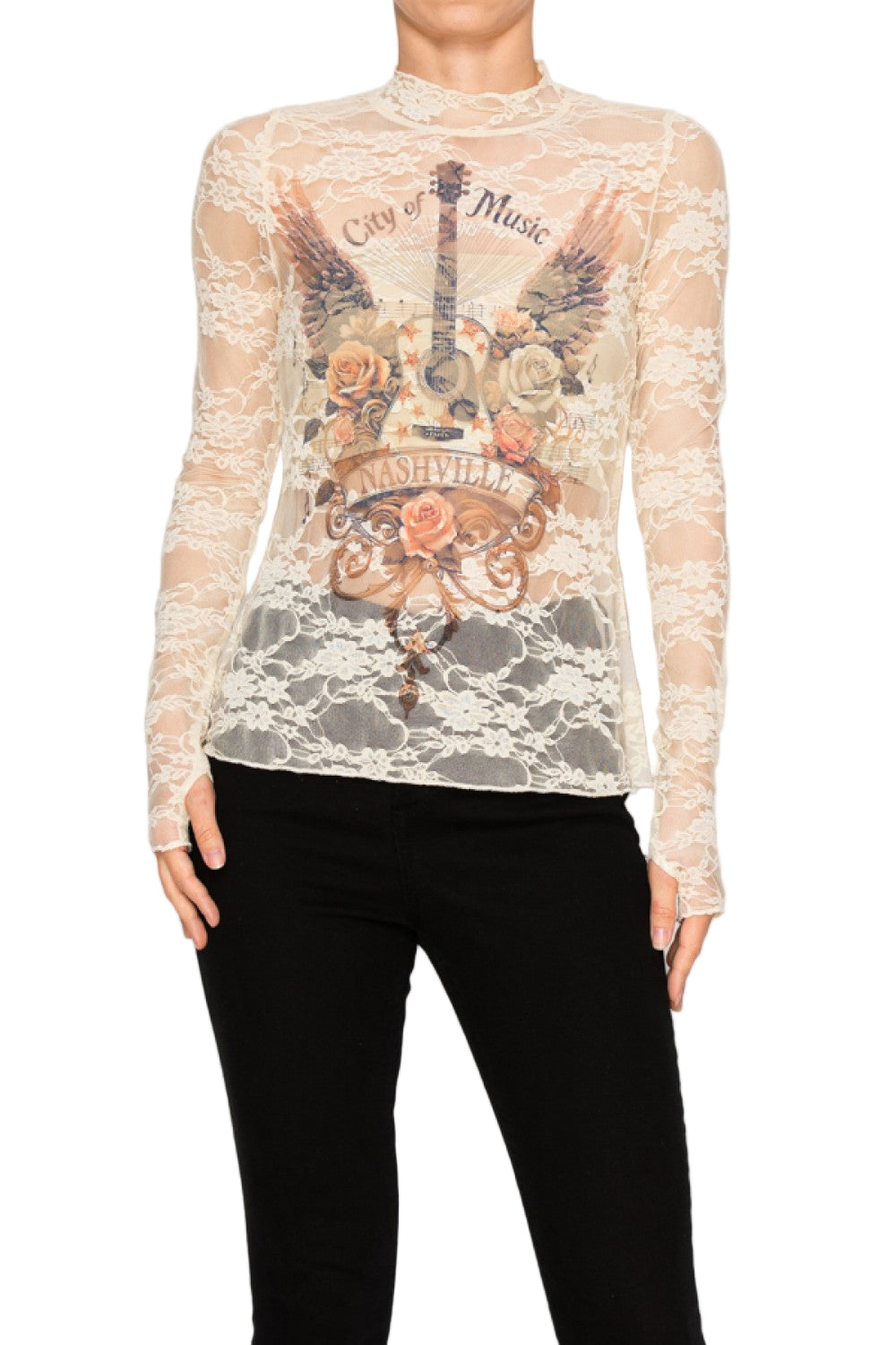 All Lace Sheer Long Sleeve Top