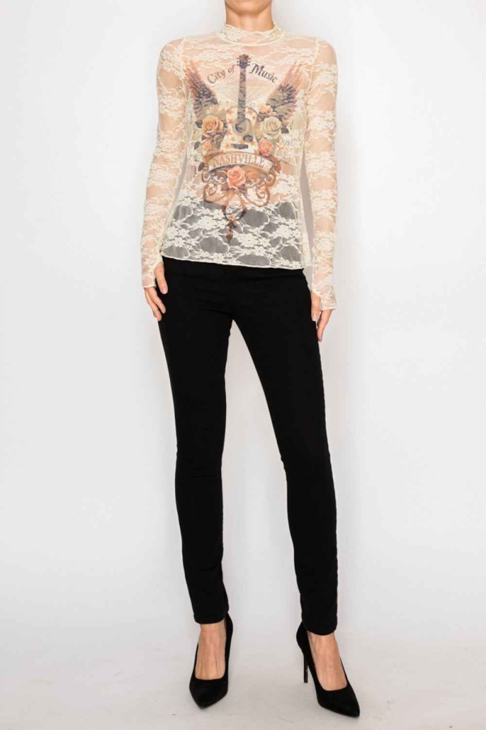 All Lace Sheer Long Sleeve Top