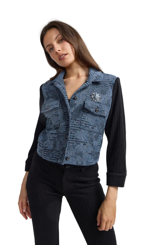 Knit Sleeve Patch Combo Jacket