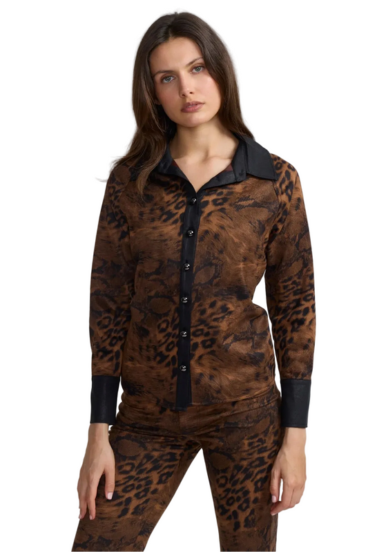 Pleather Combo Faux Suede Leopard Shirt