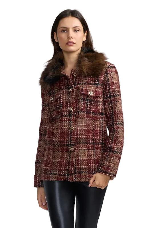 Tweed Faux Fur Combo Long Jacket