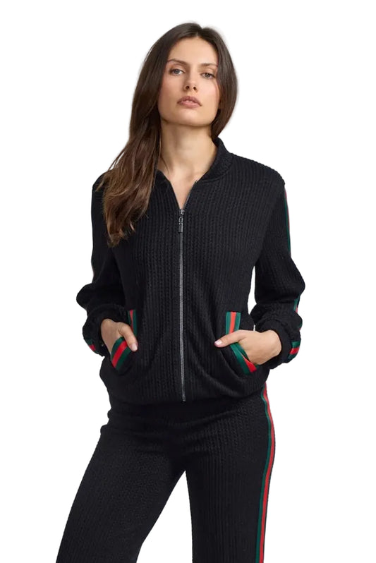 Stripe Detail Zip Knit Bomber Jacket