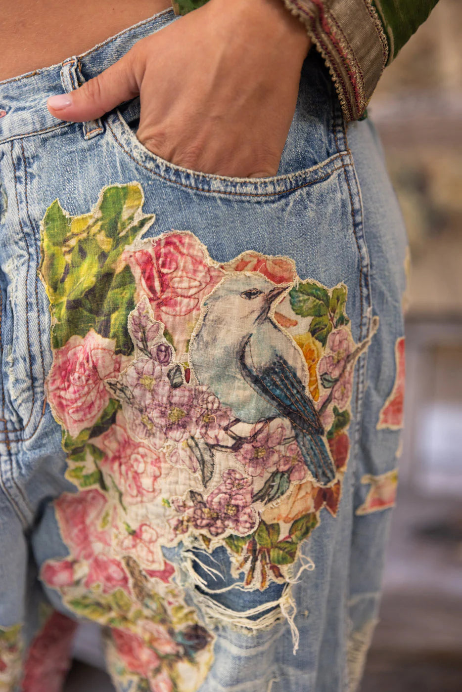 Floral Applique Miner Denims