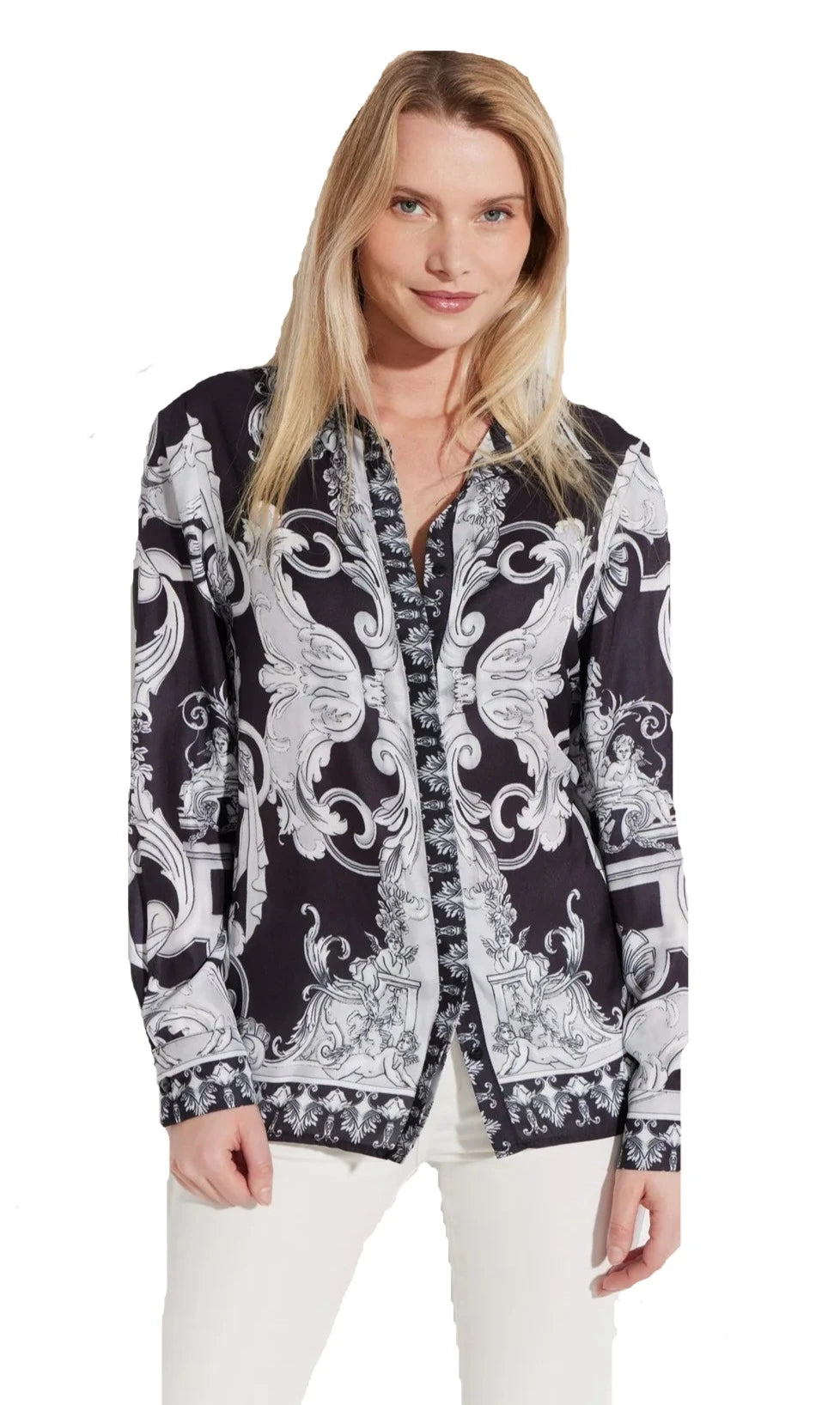 Printed Button Front Long Sleeves Shirt