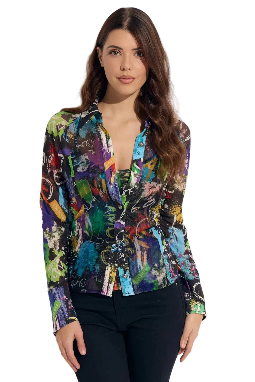 2pc Organza Splatter Print Shirt with Mesh Tank