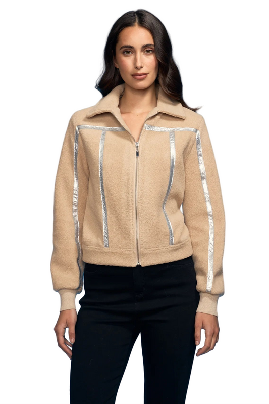 Sherpa Zip Jacket with Patent Pleather Combo