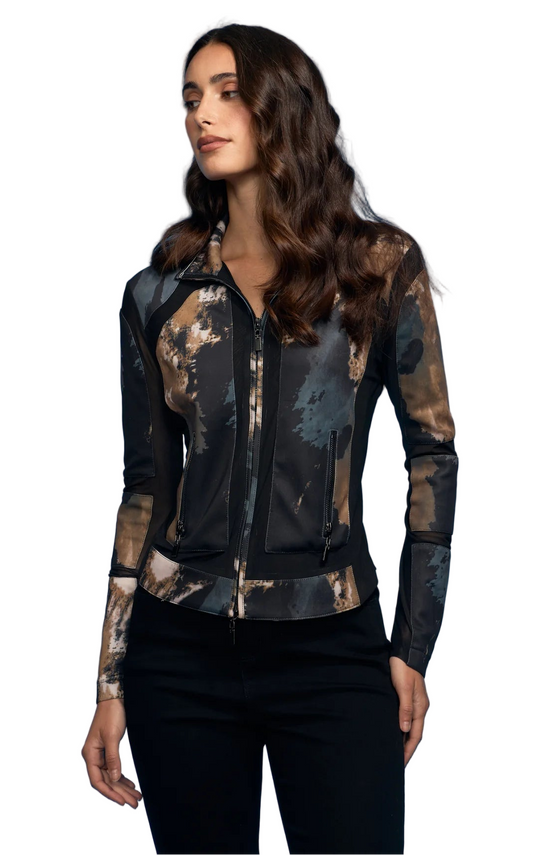 Marble Print Zip Scuba Jacket