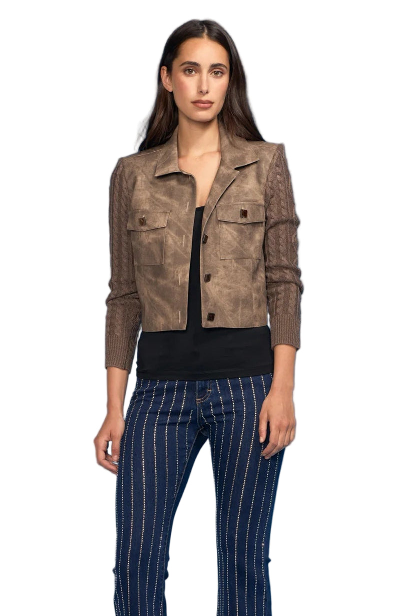 Knit Sleeve/Pleather Short Jacket
