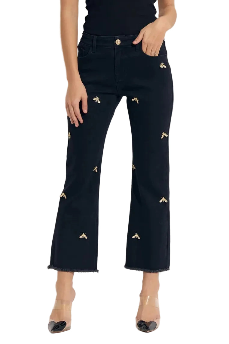 Scattered Bees on Denim Jeans