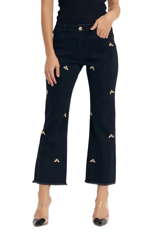 Scattered Bees on Denim Jeans