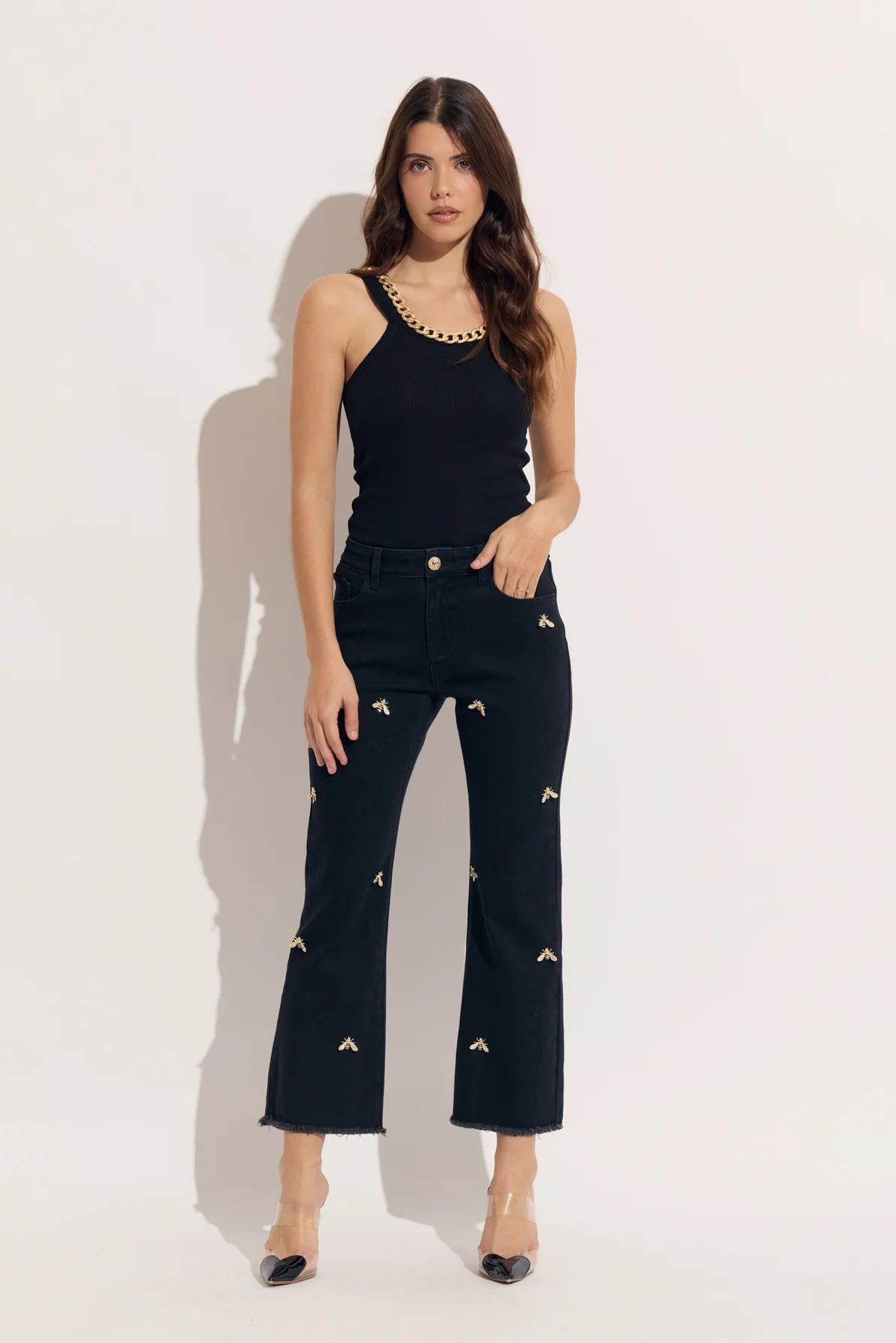 Scattered Bees on Denim Jeans