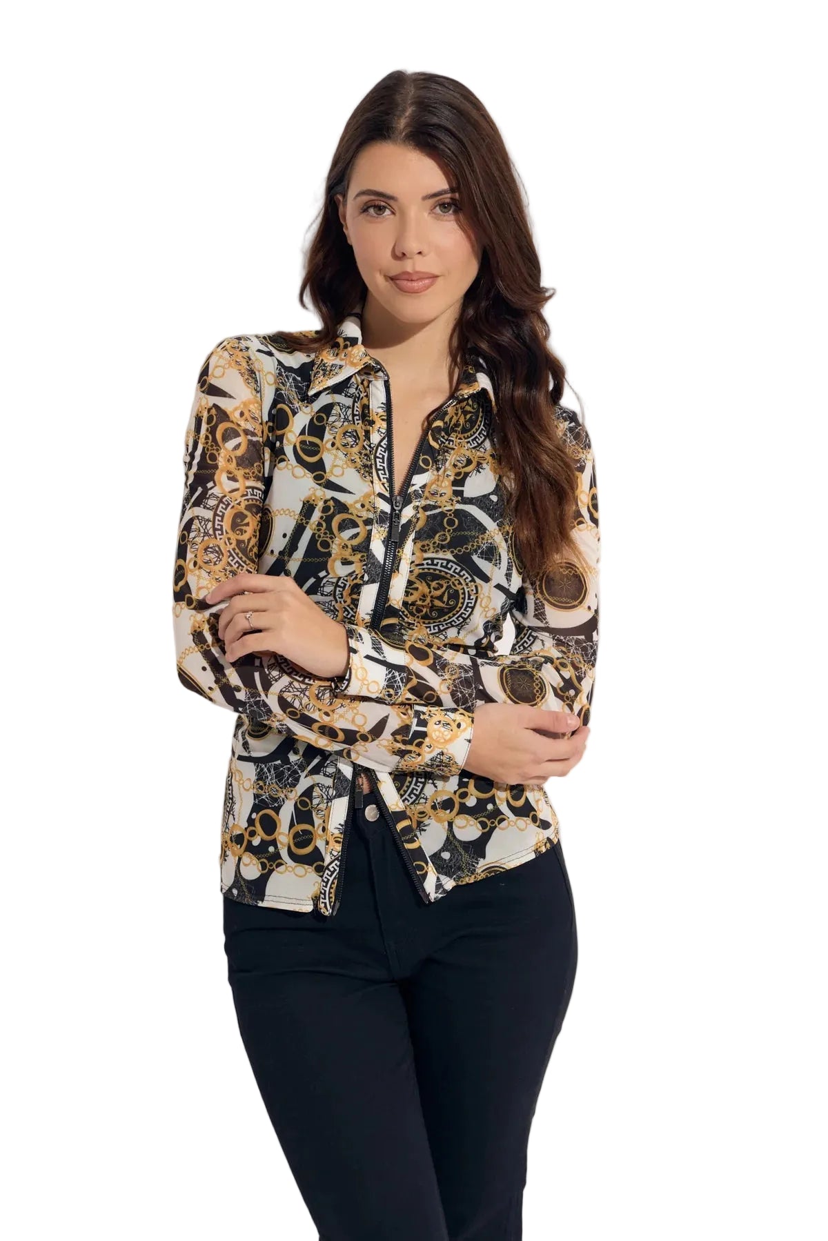 Versace Printed Zip Mesh Shirt