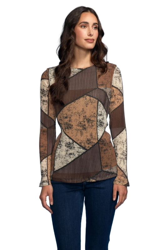 Geometric Round Neck Plisse Blouse
