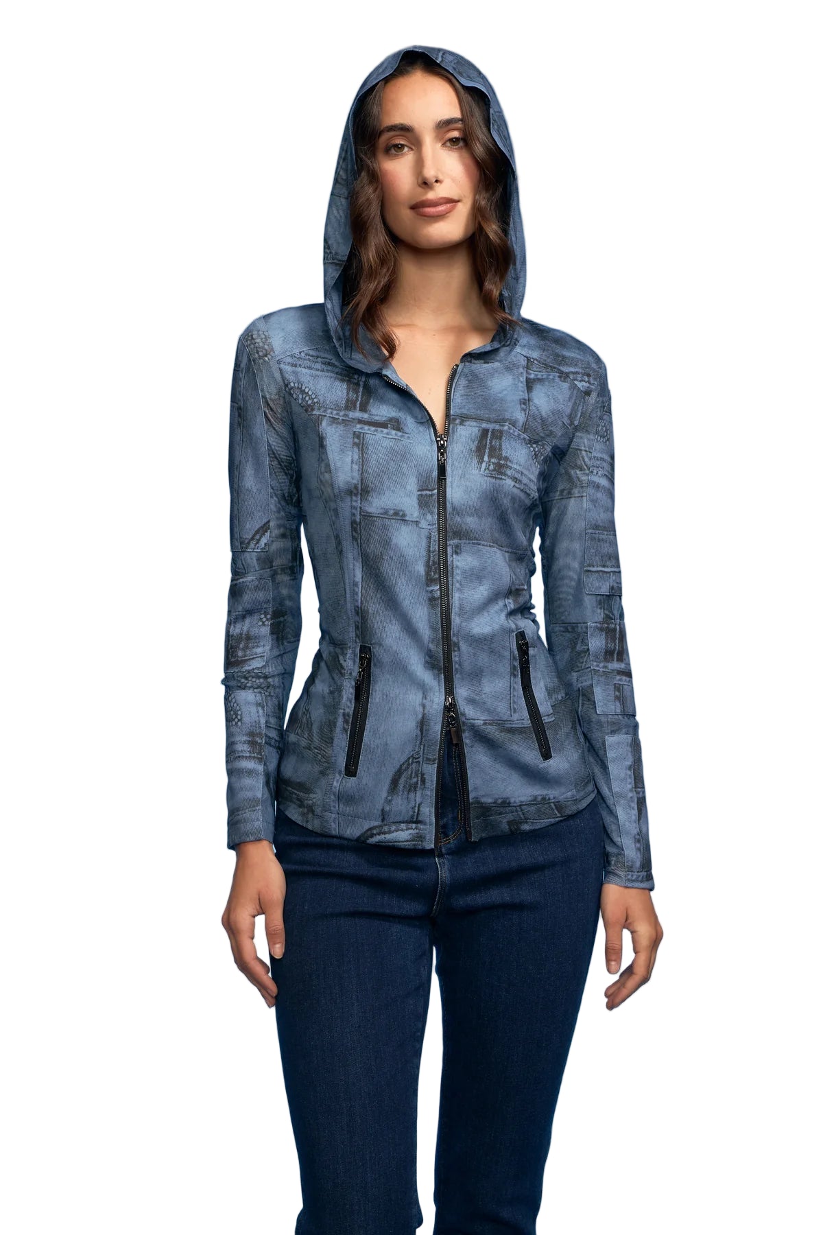 Denim Patch Print Zip Hoody Jacket