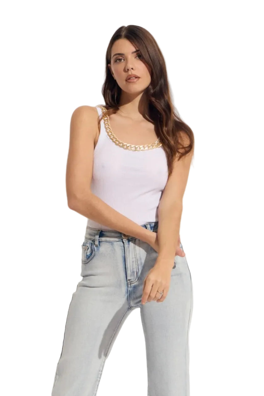 Ribbed Tank with Gold Chain Details